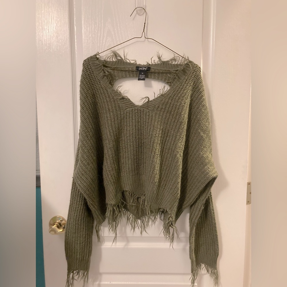 Army Green V-neck Sweater
